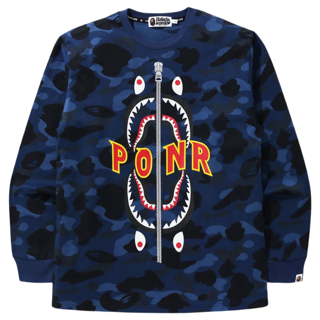 A Bathing Ape Men Color Camo Shark Long Sleeve Tee (navy)