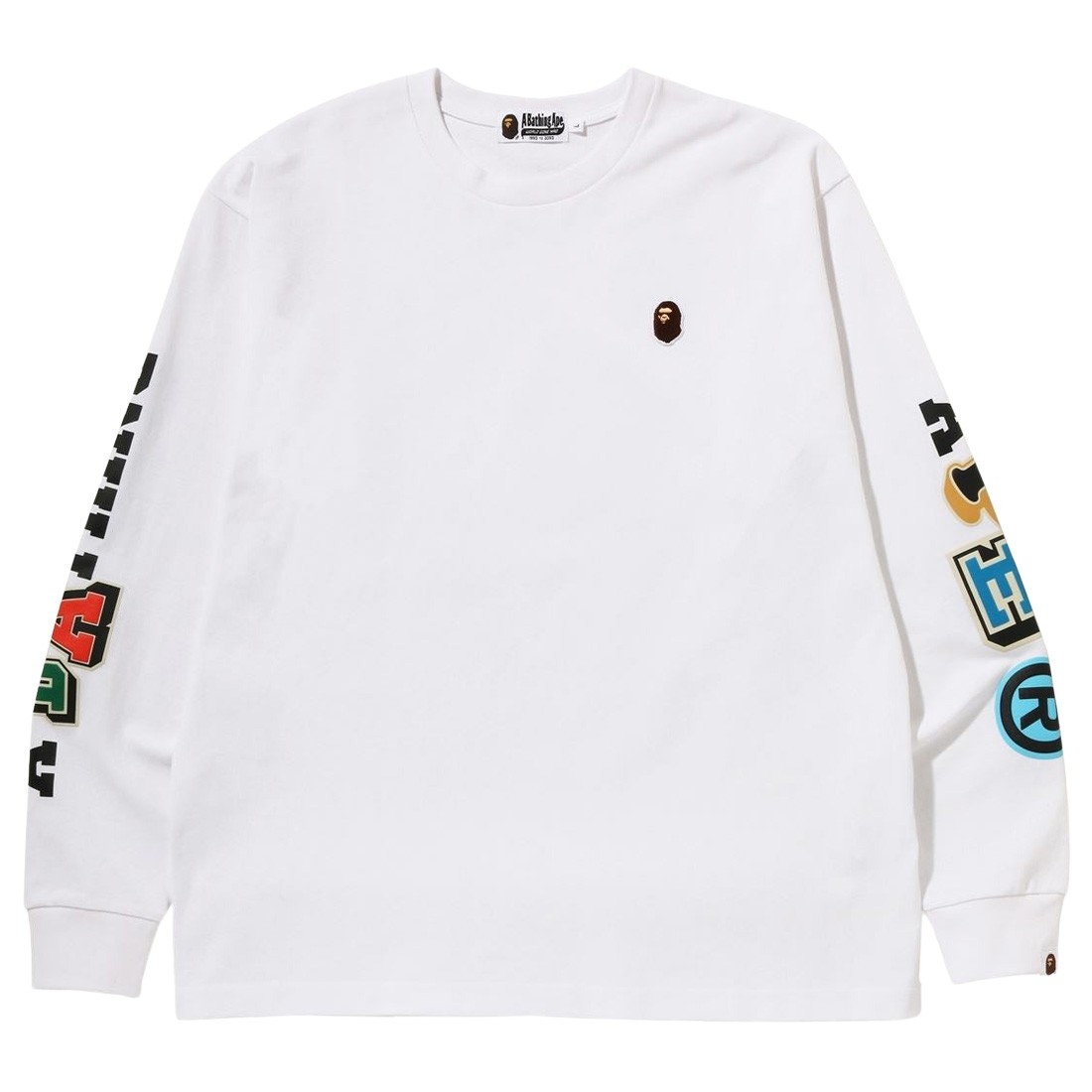 A Bathing Ape Men Multi Fonts Relaxed Fit Heavy Weight Long Sleeve Tee (white)