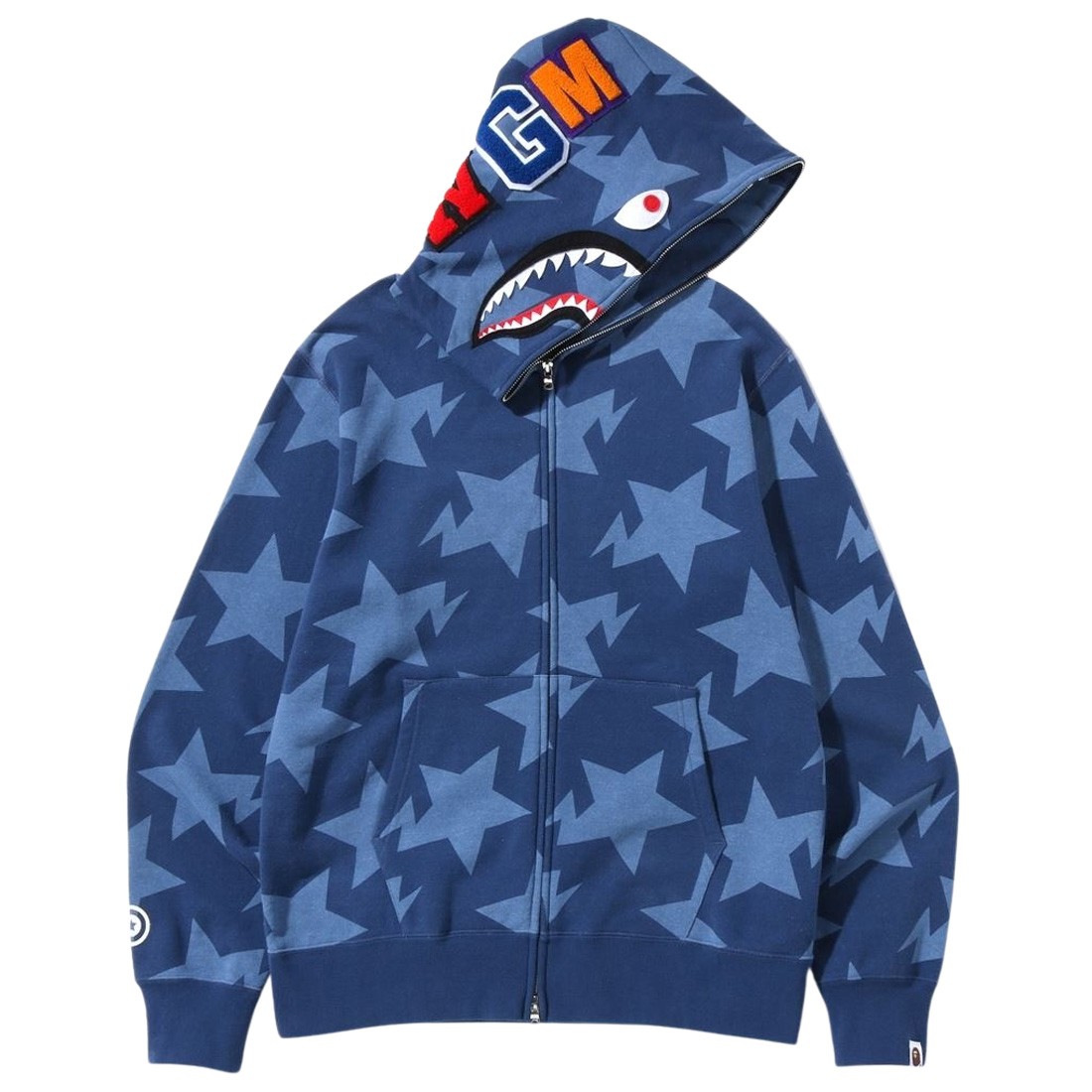 A Bathing Ape Men Sta Pattern Shark Full Zip Hoodie navy indigo