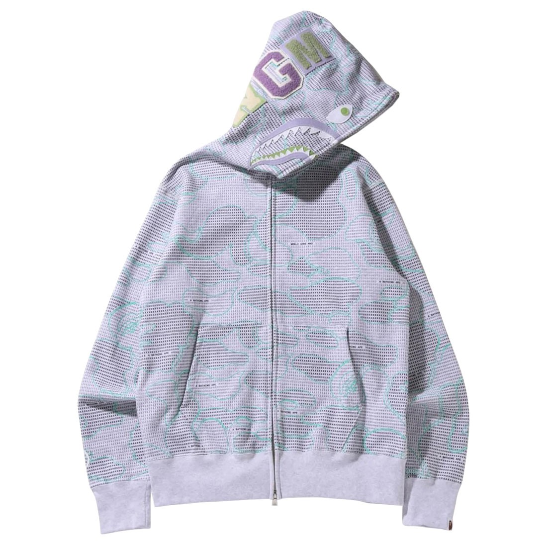 A Bathing Ape Men Text Code Camo Shark Full Zip Hoodie (gray)