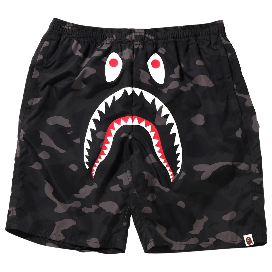 A Bathing Ape Men Color Camo Shark Beach Shorts (black)