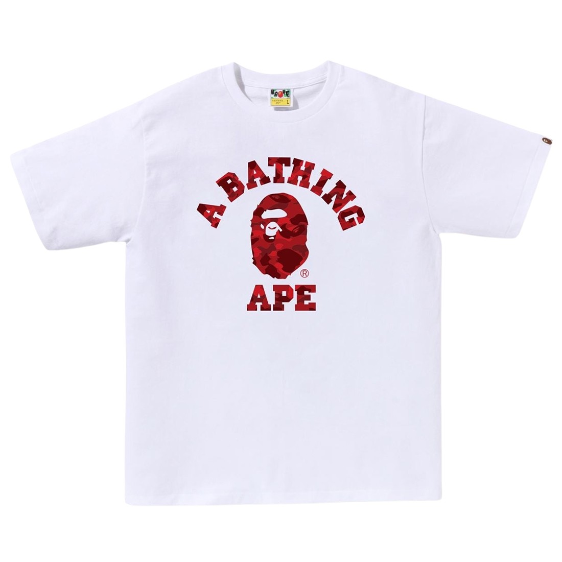 A Bathing Ape Men Color Camo College Tee (white / red)