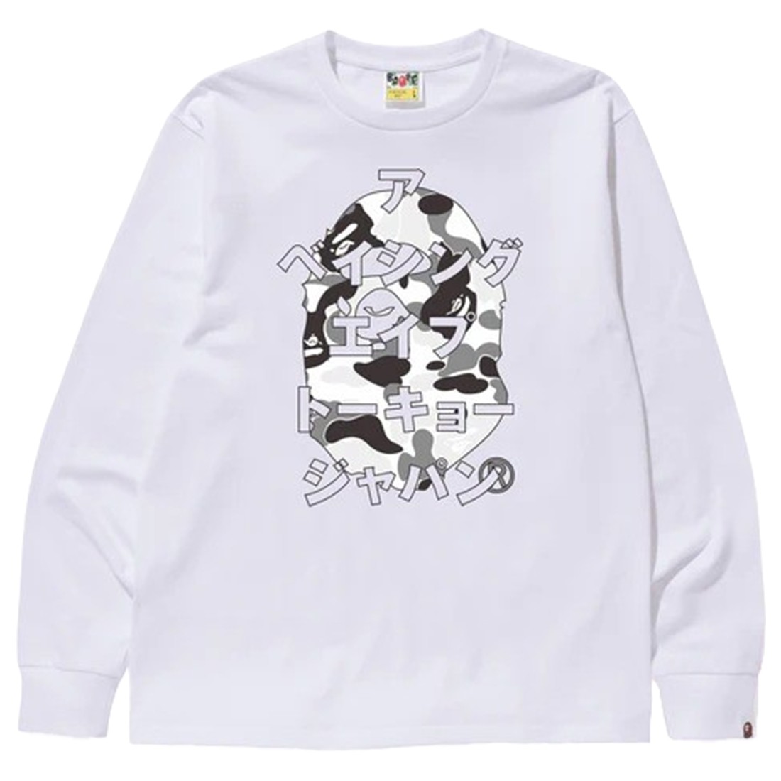 A Bathing Ape Men ABC Camo Japanese Letters Long Sleeve Tee (white / gray)