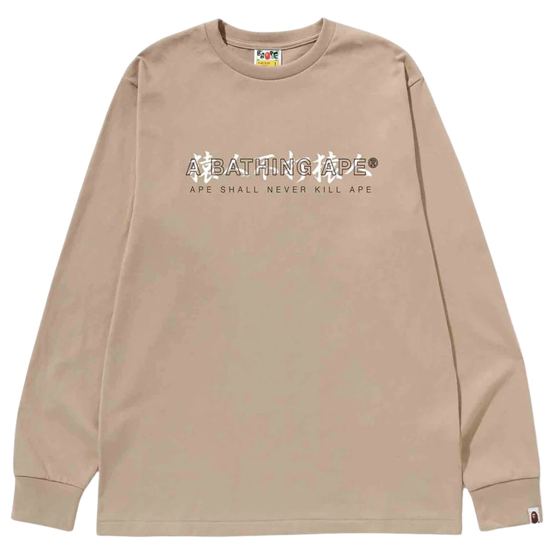 A Bathing Ape Men Kanji Logo Asnka Long Sleeve Tee (beige)