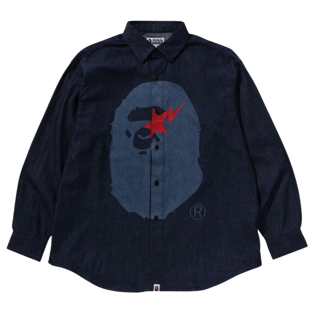 A Bathing Ape Men Sta Ape Head Relaxed Fit Denim Long Sleeve shirt Target (blue / indigo)