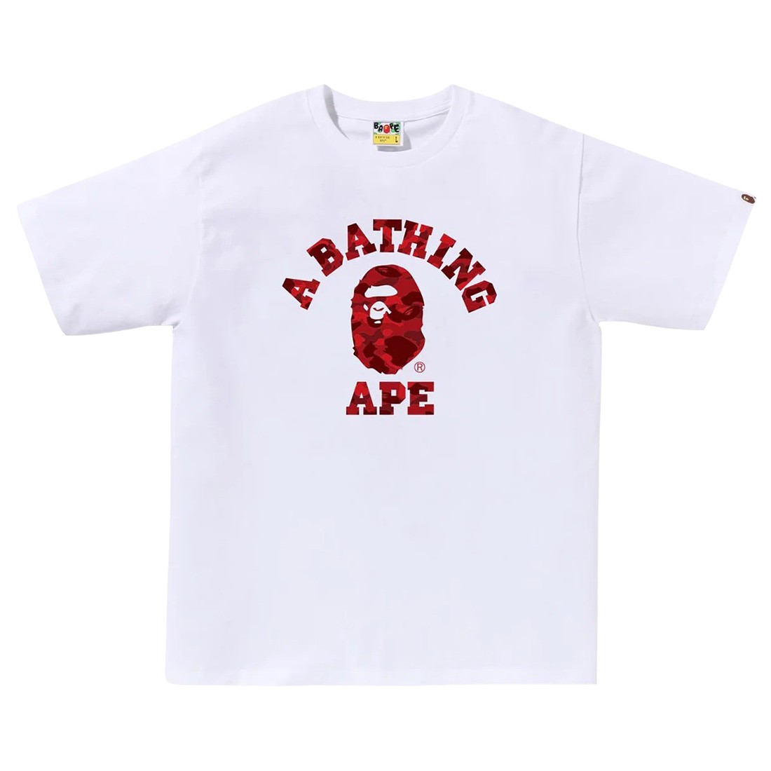 A Bathing Ape Men Color Camo College Tee (white / red)