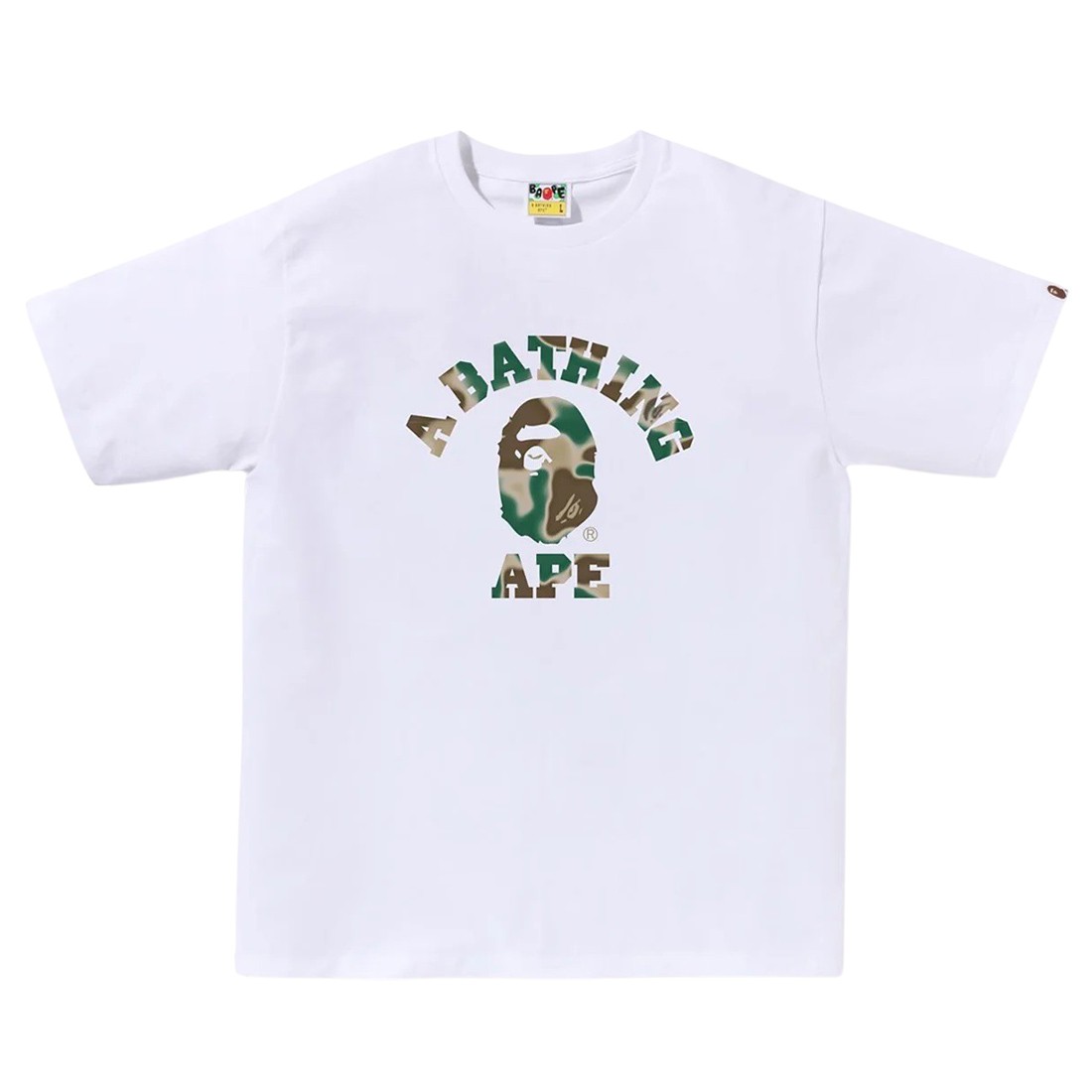 A Bathing Ape Men Liquid Camo College Tee (white / olive drab)