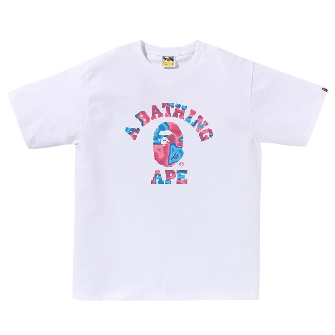 A Bathing Ape Men Liquid Camo College Tee (white / pink)