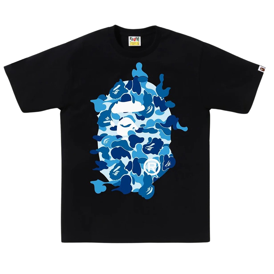 A Bathing Ape Men ABC Camo Rebuild Big Ape Head Tee (black / blue)