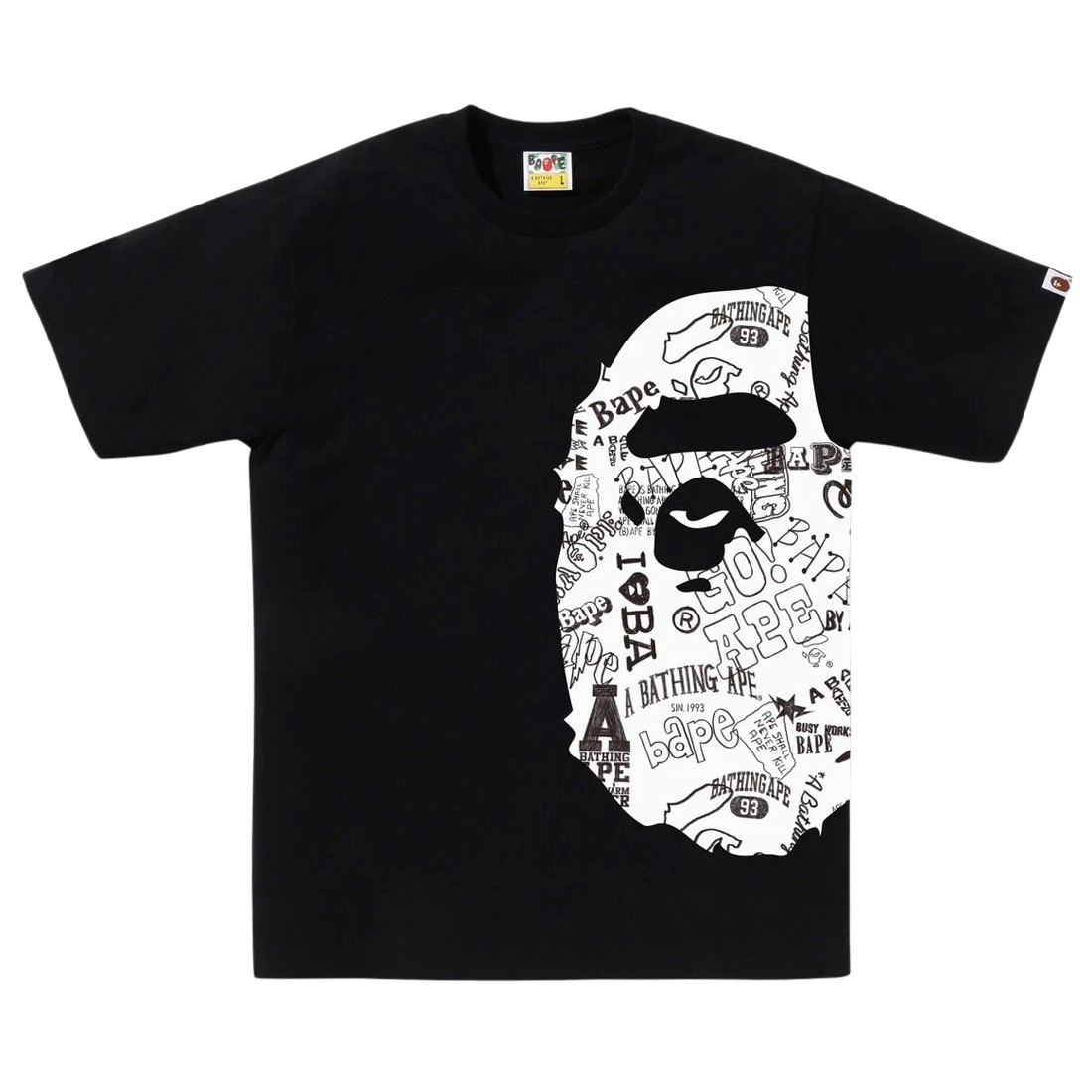 A Bathing Ape Men Hand Draw Pattern Side Big Ape Head Tee (black / white)