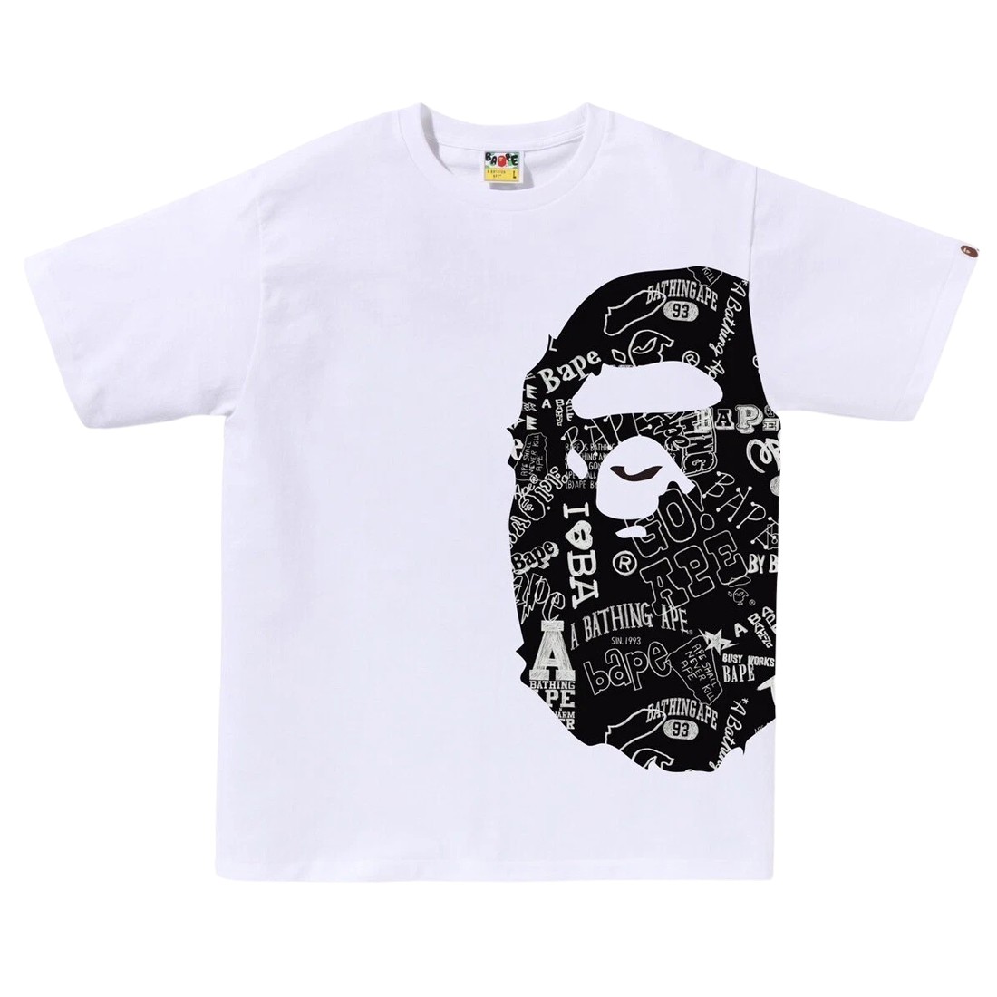 A Bathing Ape Men Hand Draw Pattern Side Big Ape Head Tee (white / black)