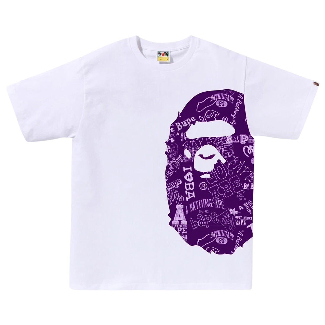 A Bathing Ape Men Hand Draw Pattern Side Big Ape Head Tee (white / purple)