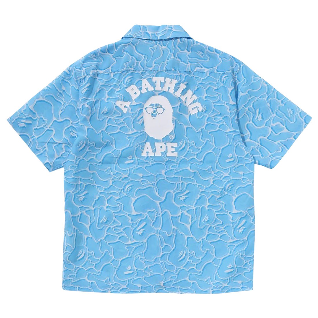 A Bathing Ape Men ABC Sea Surface Camo Open Collar Short Sleeve Shirt (blue)