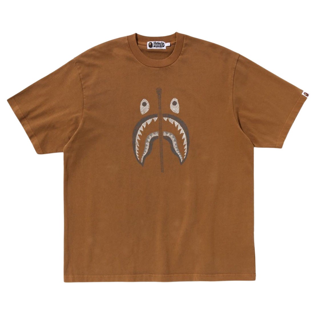 A Bathing Ape Men Garment Dye Shark Relaxed Fit Tee (brown)