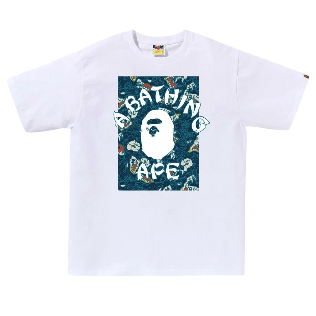 A Bathing Ape Men Japanese Tattoo Camo On College Tee (white / blue)