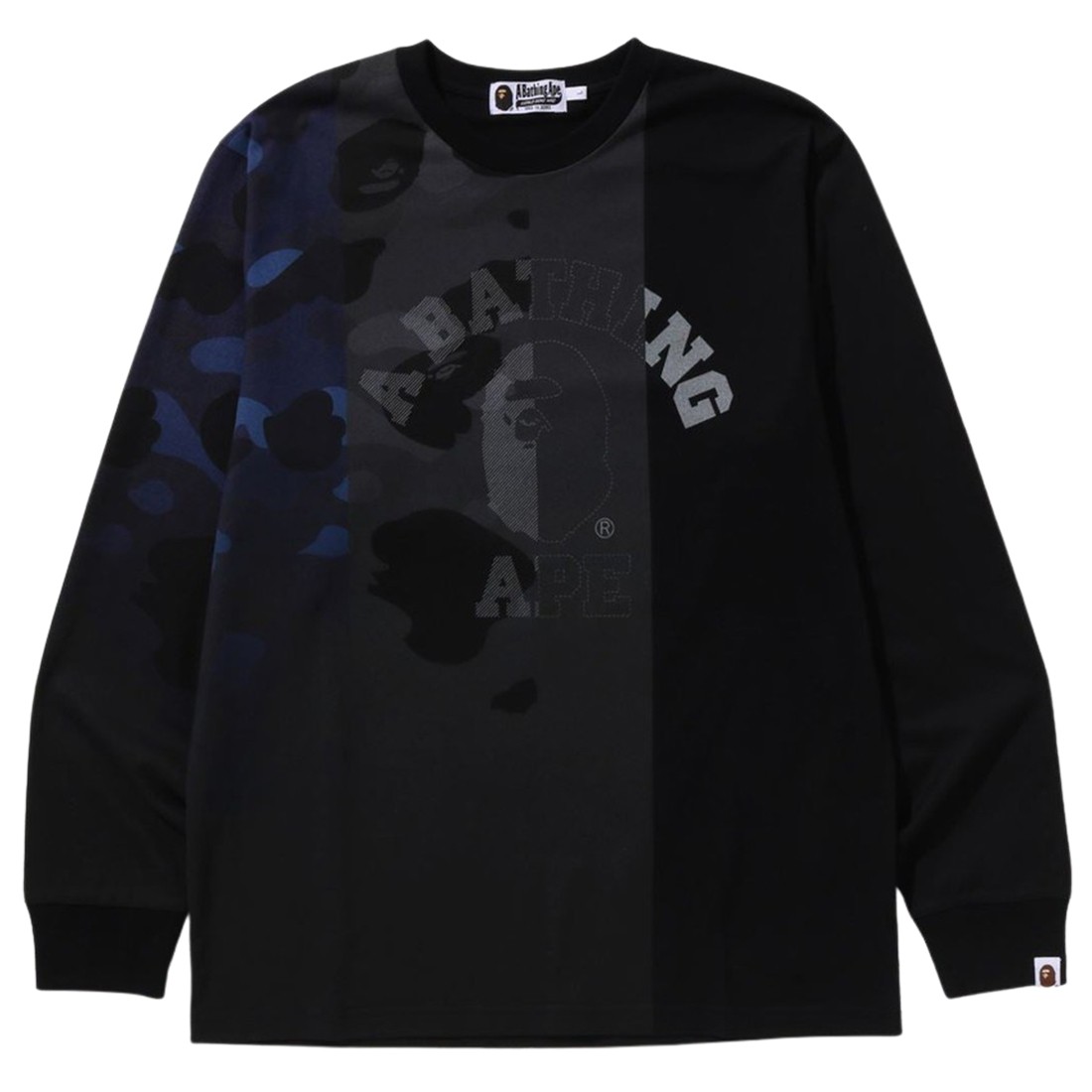 A Bathing Ape Men Patch Work Print Long Sleeve Tee (black)