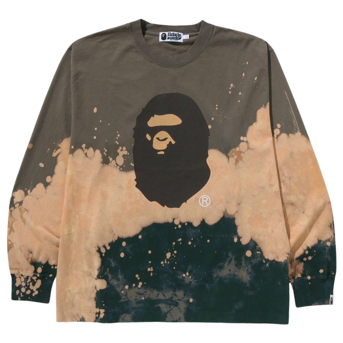 A Bathing Ape Men Tie Dye Ape Head Relaxed Fit Long Sleeve Tee (beige)