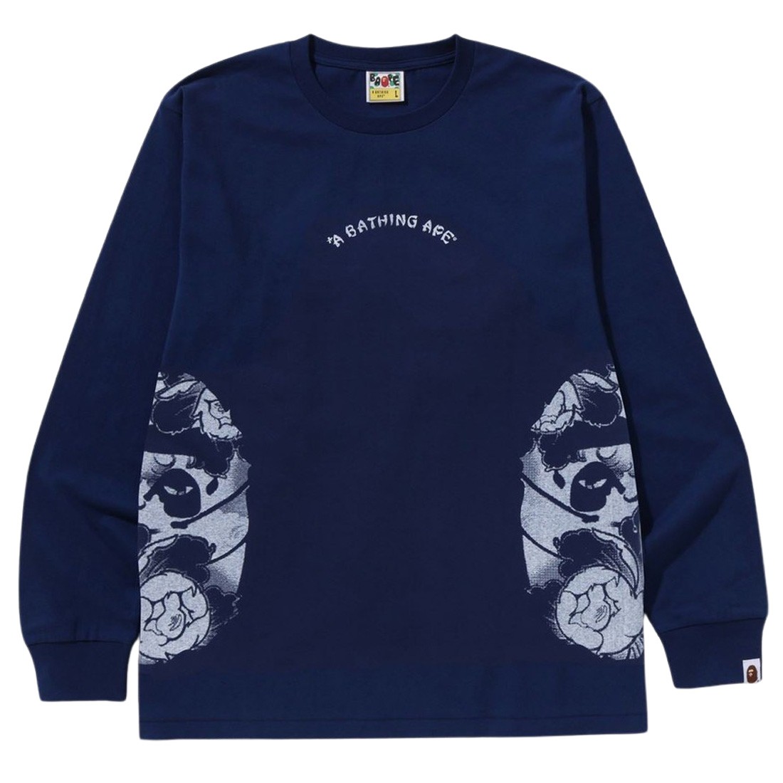 A Bathing Ape Men Japanese Tattoo Side Bag Ape Head Long Sleeve Tee (navy)