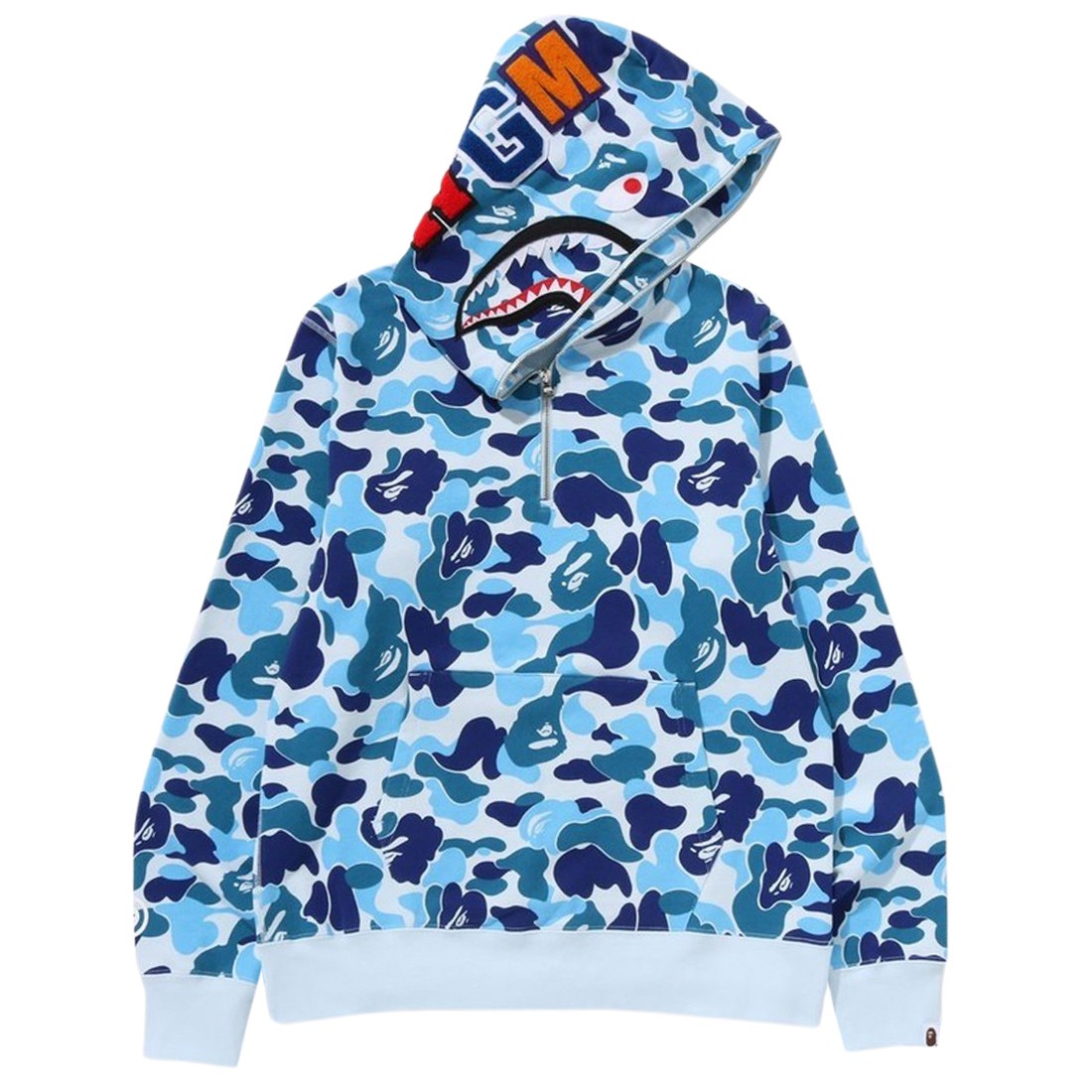 A Bathing Ape Men ABC Camo Shark Half Zip Pullover Hoodie (blue)