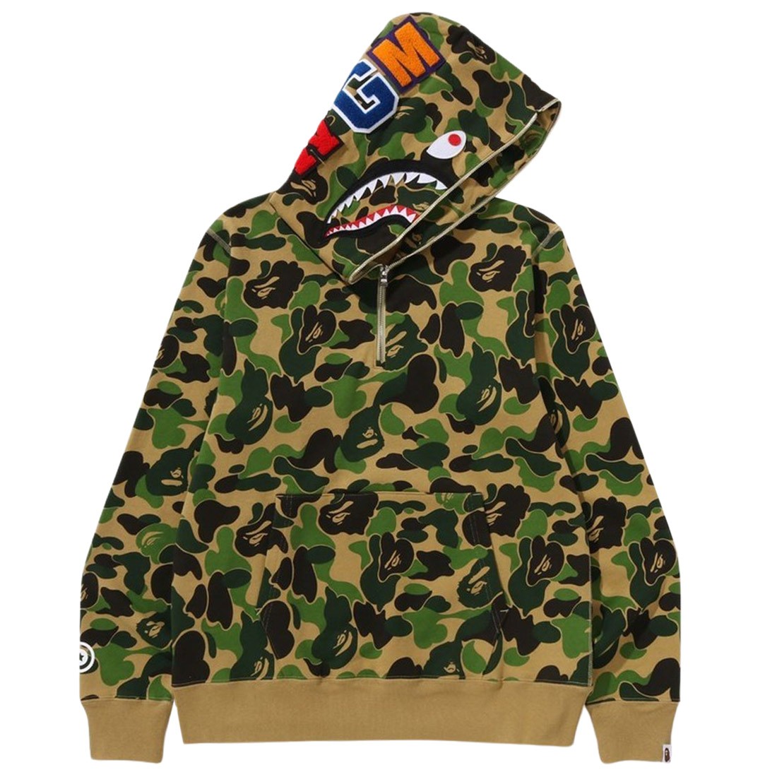 A Bathing Ape Men ABC Camo Shark Half Zip Pullover Hoodie (green)