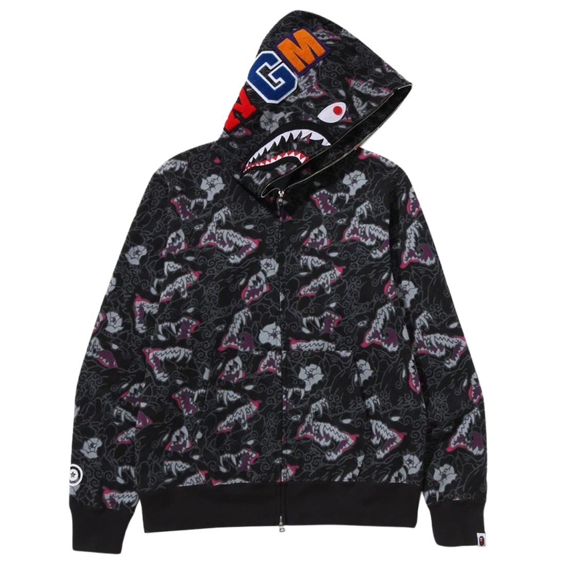 A Bathing Ape Men Japanese Tattoo Camo Shark Full Zip Hoodie (black)