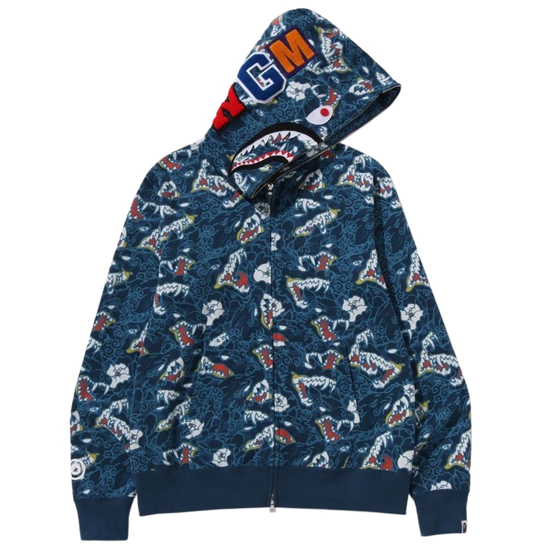 A Bathing Ape Men Japanese Tattoo Camo Shark Full Zip Hoodie (blue)