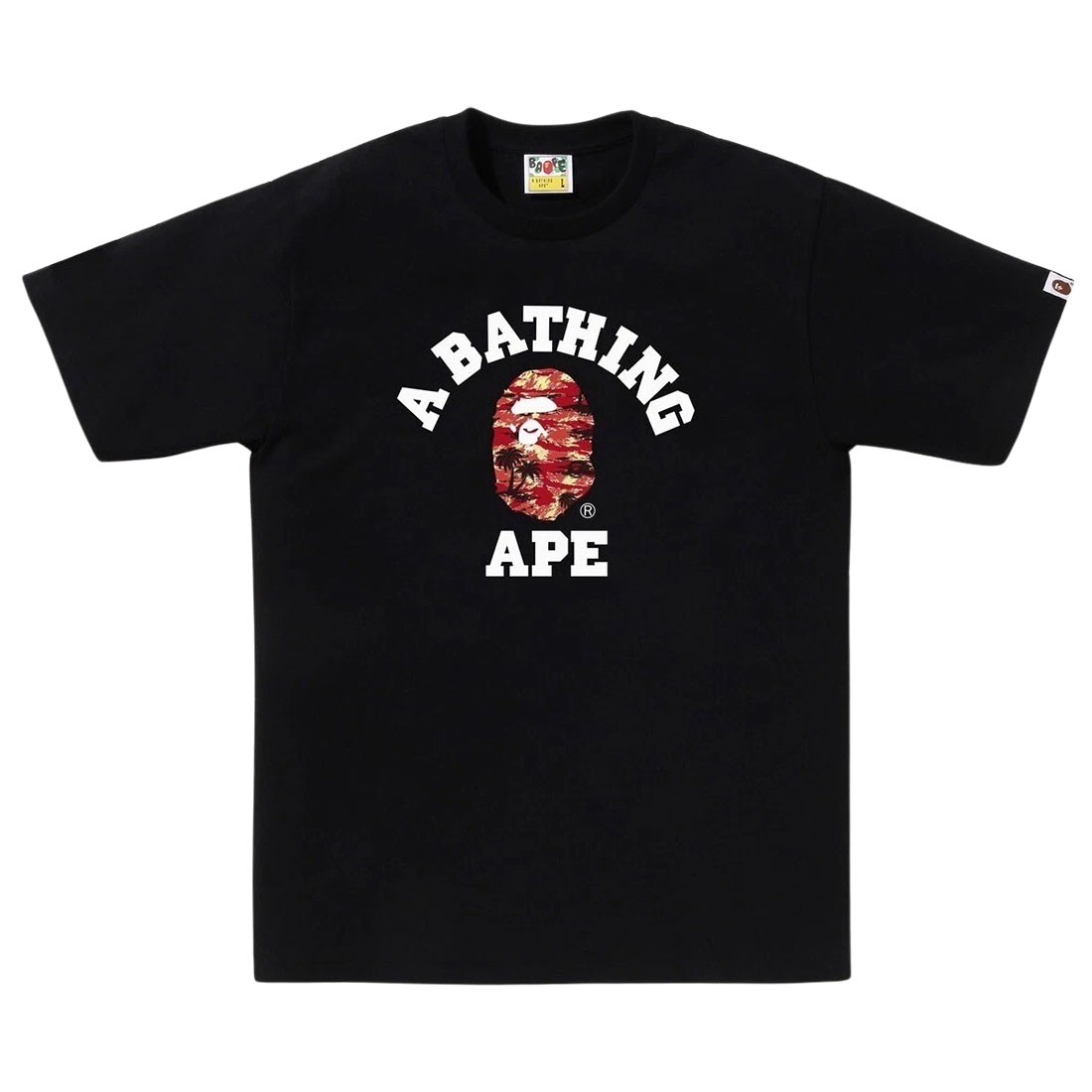 A Bathing Ape Men Palm Tree Camo College Tee (black / red)