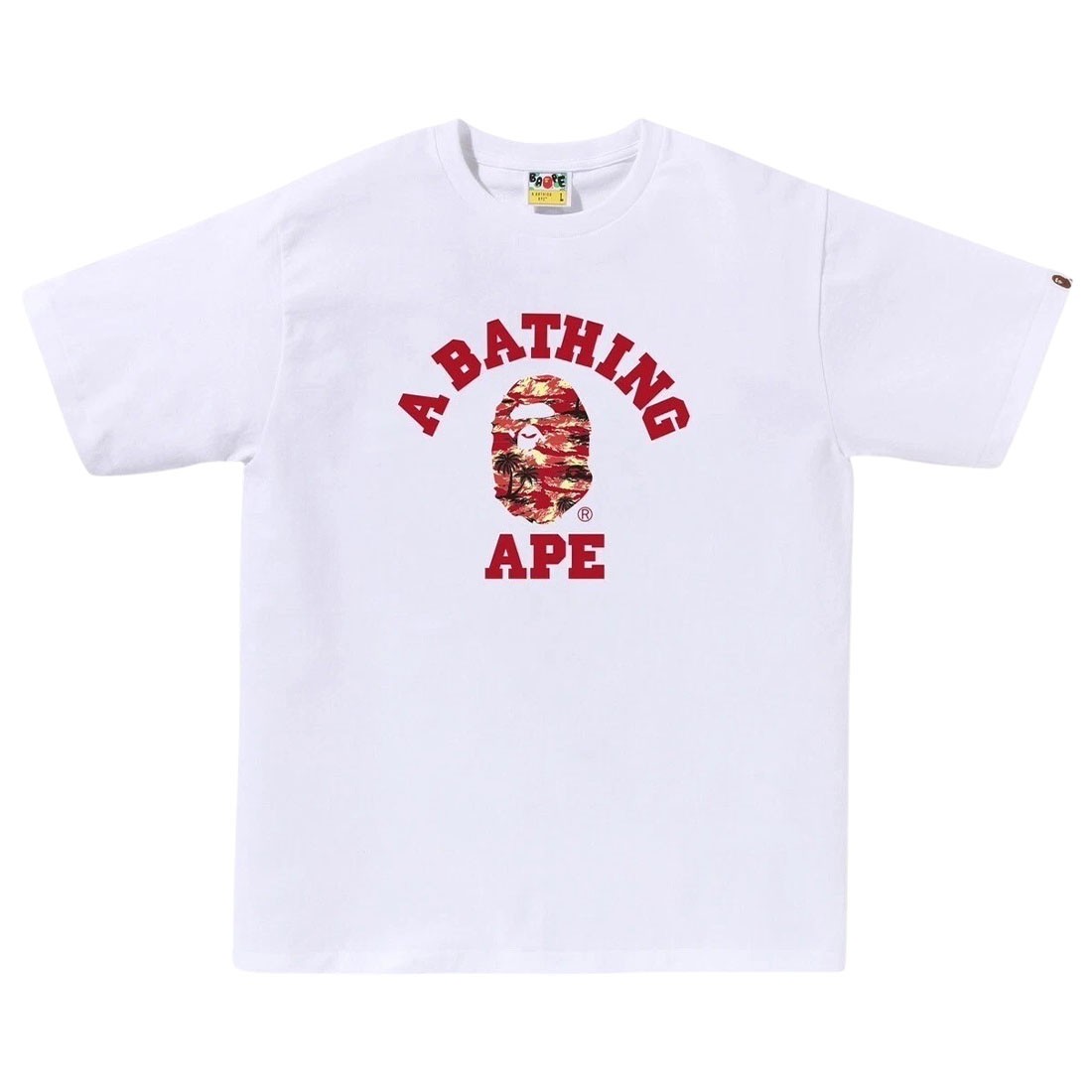 A Bathing Ape Men Palm Tree Camo College Tee (white / red)