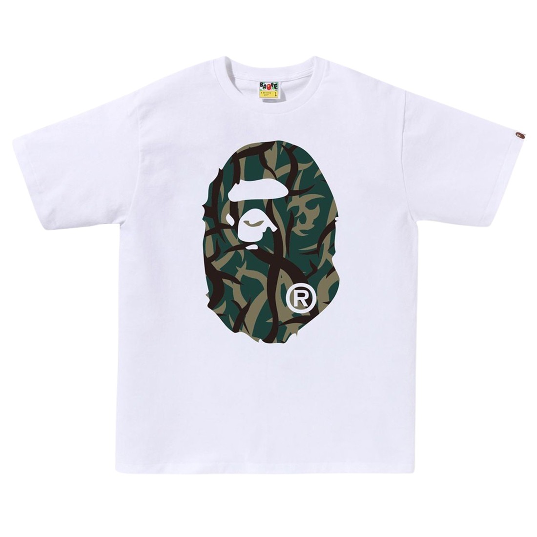 A Bathing Ape Men Trial Camo Big Ape Head Tee (white / green)