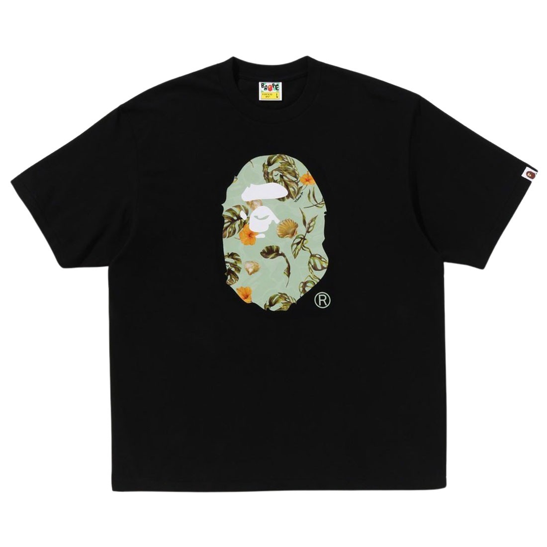 A Bathing Ape Men Vacation Pattern Ape Head Relaxed Fit Tee (black)