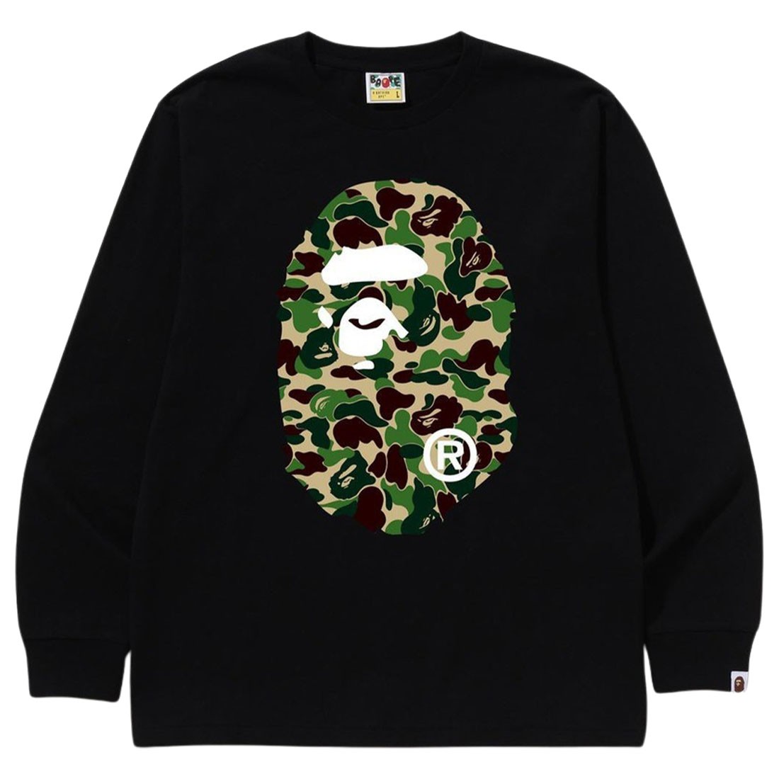A Bathing Ape Men ABC Camo Big Ape Head Long Sleeve Tee (black / green)