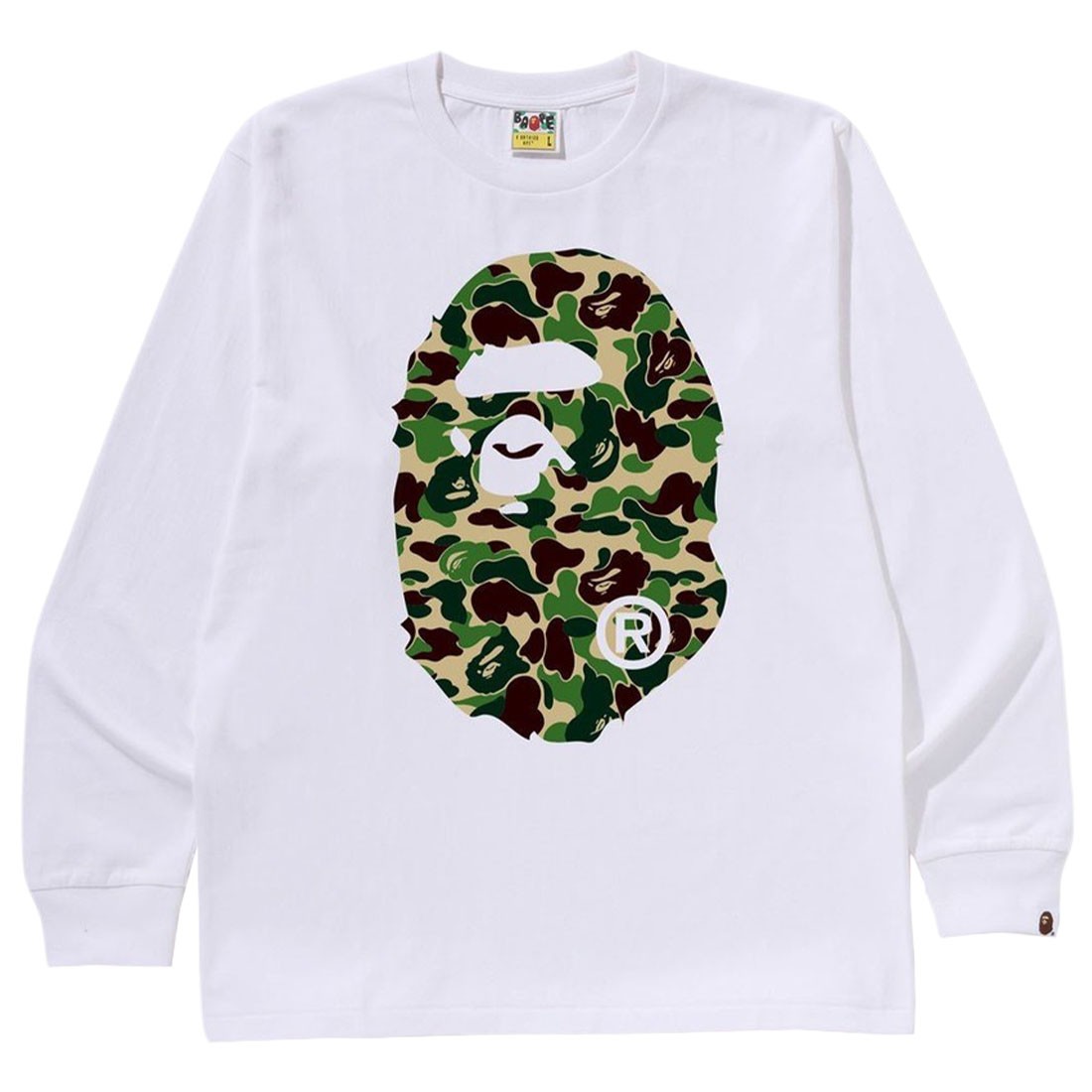 A Bathing Ape Men ABC Camo Big Ape Head Long Sleeve Tee (white / green)