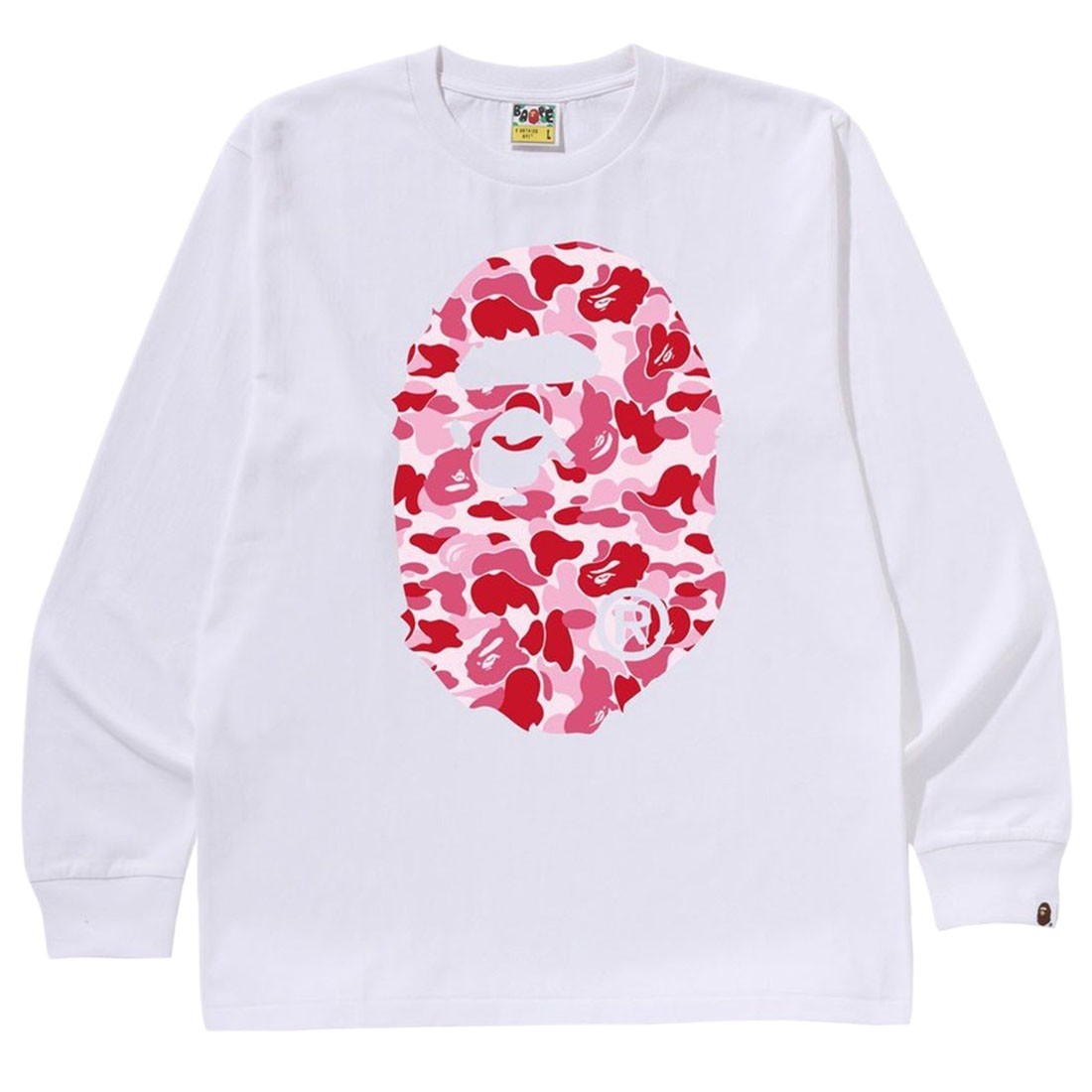 A Bathing Ape Men ABC Camo Big Ape Head Long Sleeve Tee (white / pink)