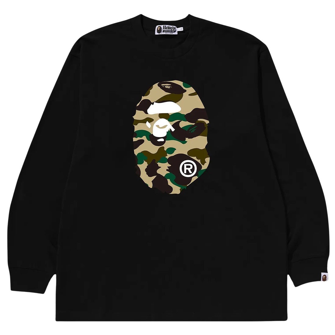 A Bathing Ape Men 1st Camo Ape Head Relaxed Fit Long Sleeve Tee (black)