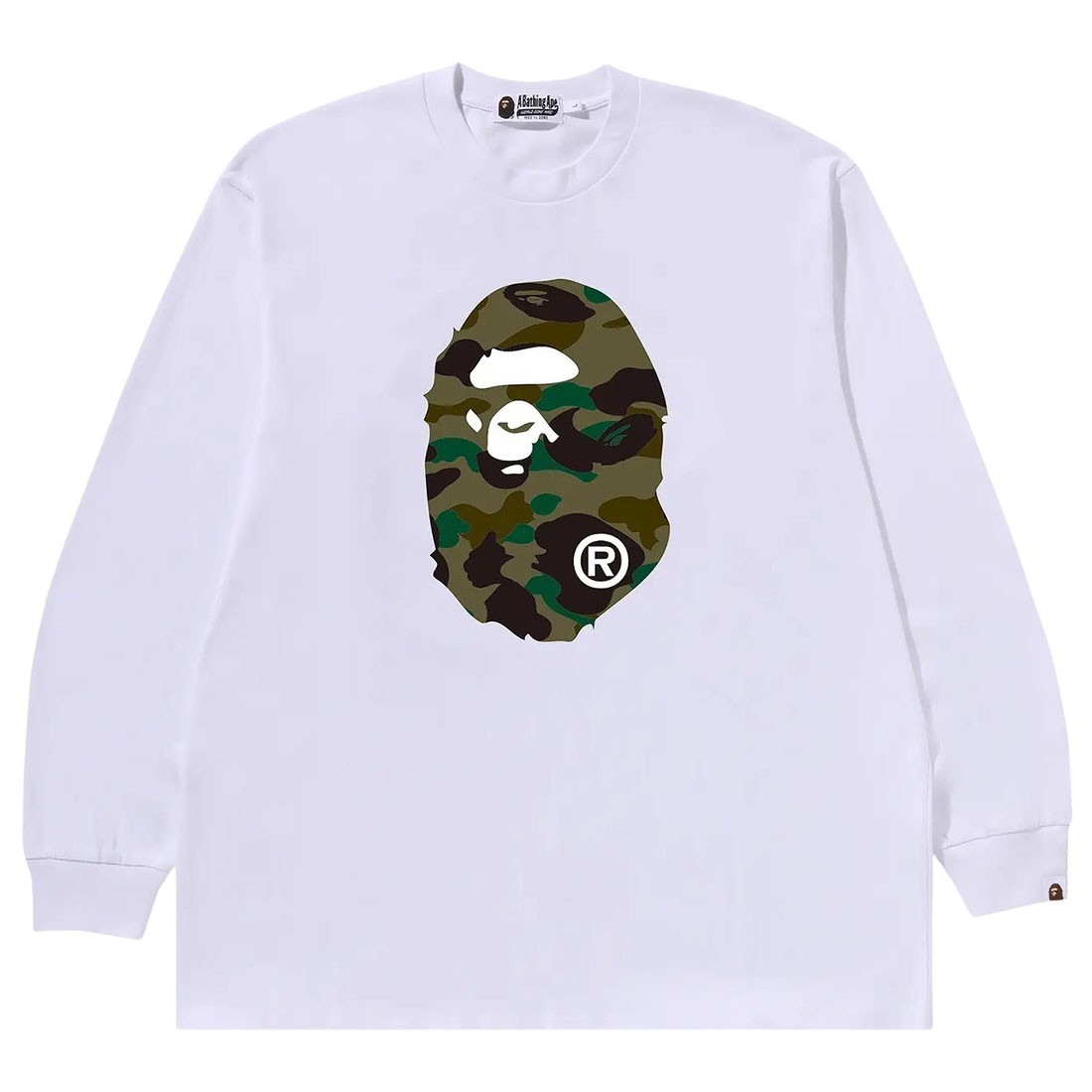 A Bathing Ape Men 1st Camo Ape Head Relaxed Fit Long Sleeve Tee (white)