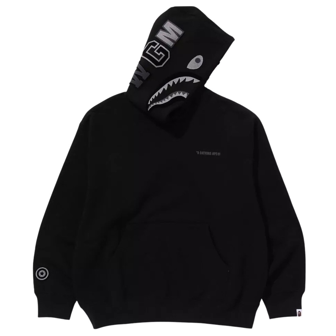 A Bathing Ape Men Shark Logo Relaxed Fit Pullover Hoodie (black)