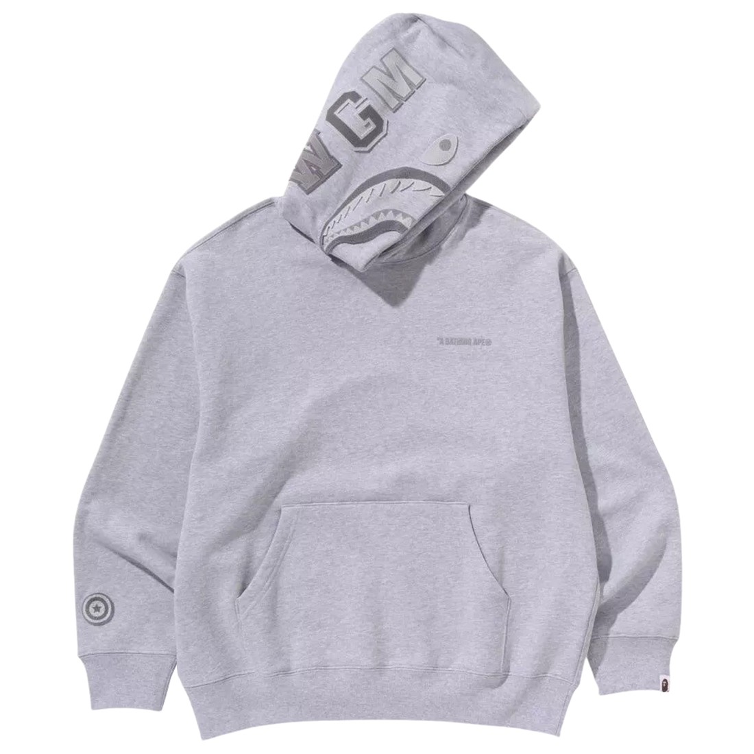 A Bathing Ape Men Shark Logo Relaxed Fit Pullover Hoodie (gray)