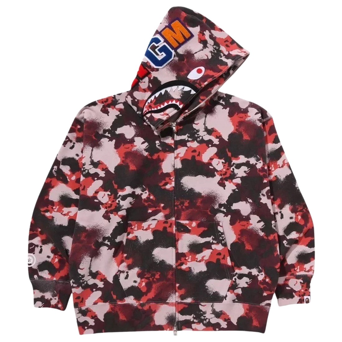 A Bathing Ape Men Map Camo Shark Full Zip Hoodie (red)