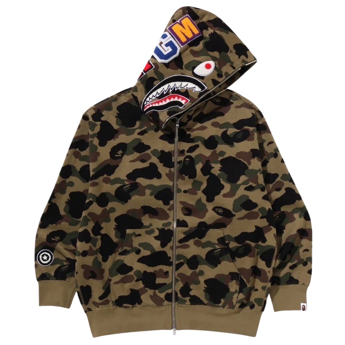A Bathing Ape Men 1st Camo Jacquard Shark Relaxed Fit Full Zip Hoodie (green)