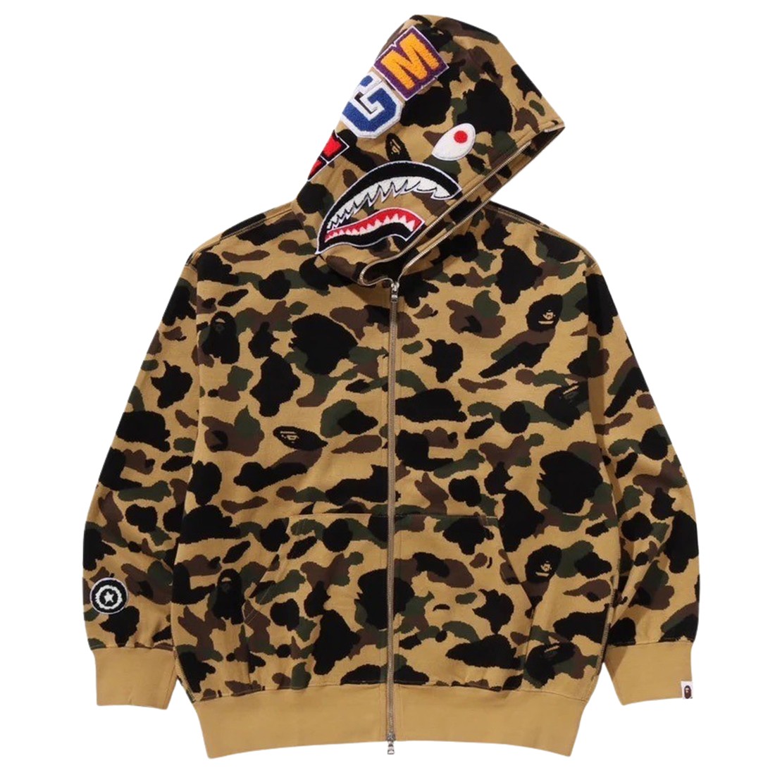 A Bathing Ape Men 1st Camo Jacquard Shark Relaxed Fit Full Zip Hoodie (yellow)