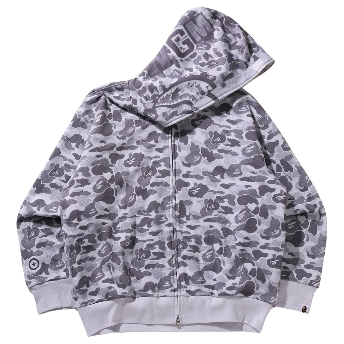 A Bathing Ape Men Camo Fake Print Relaxed Fit Shark Full Zip Hoodie (white)