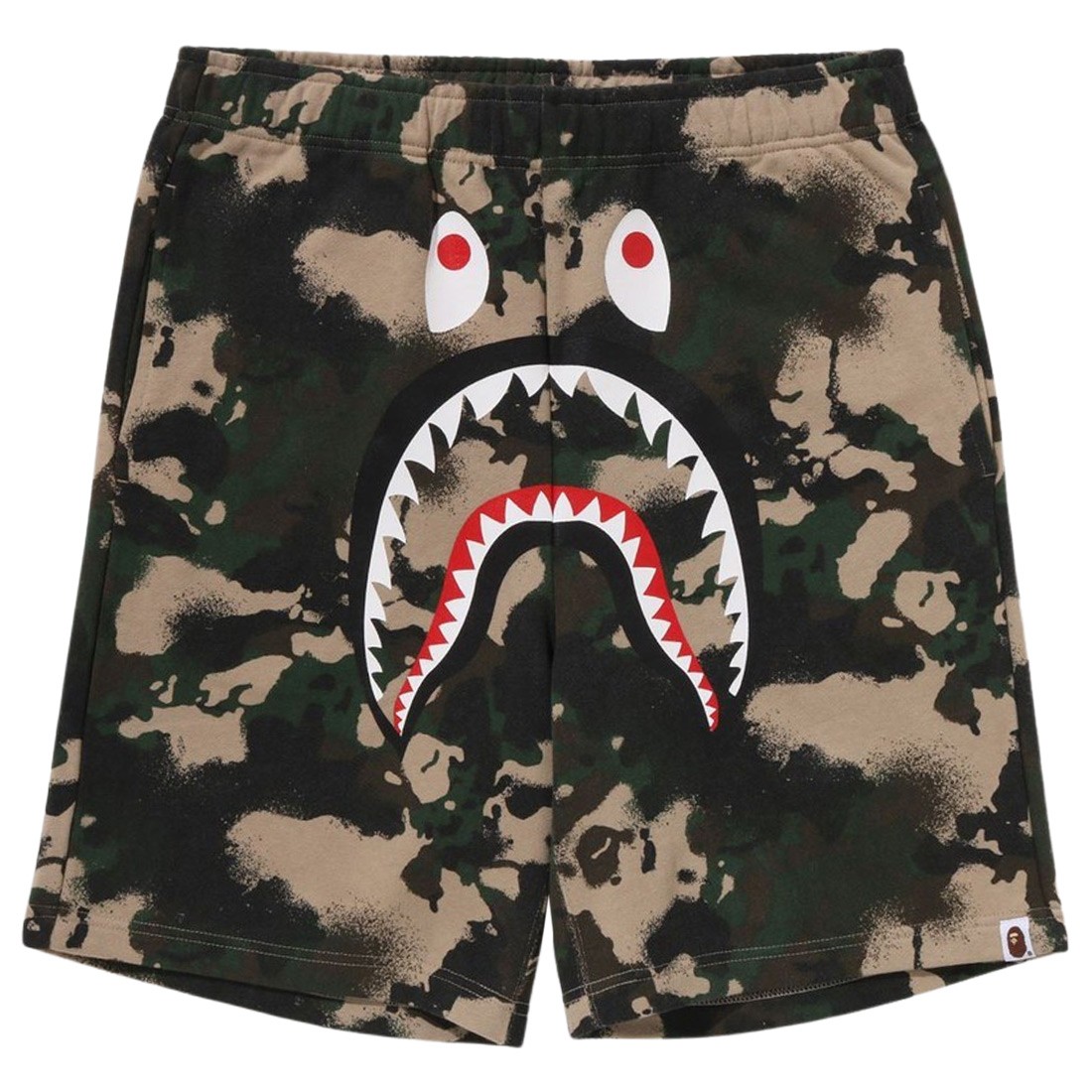 A Bathing Ape Men Map Camo Regular Fit Shark Sweat Shorts (green)