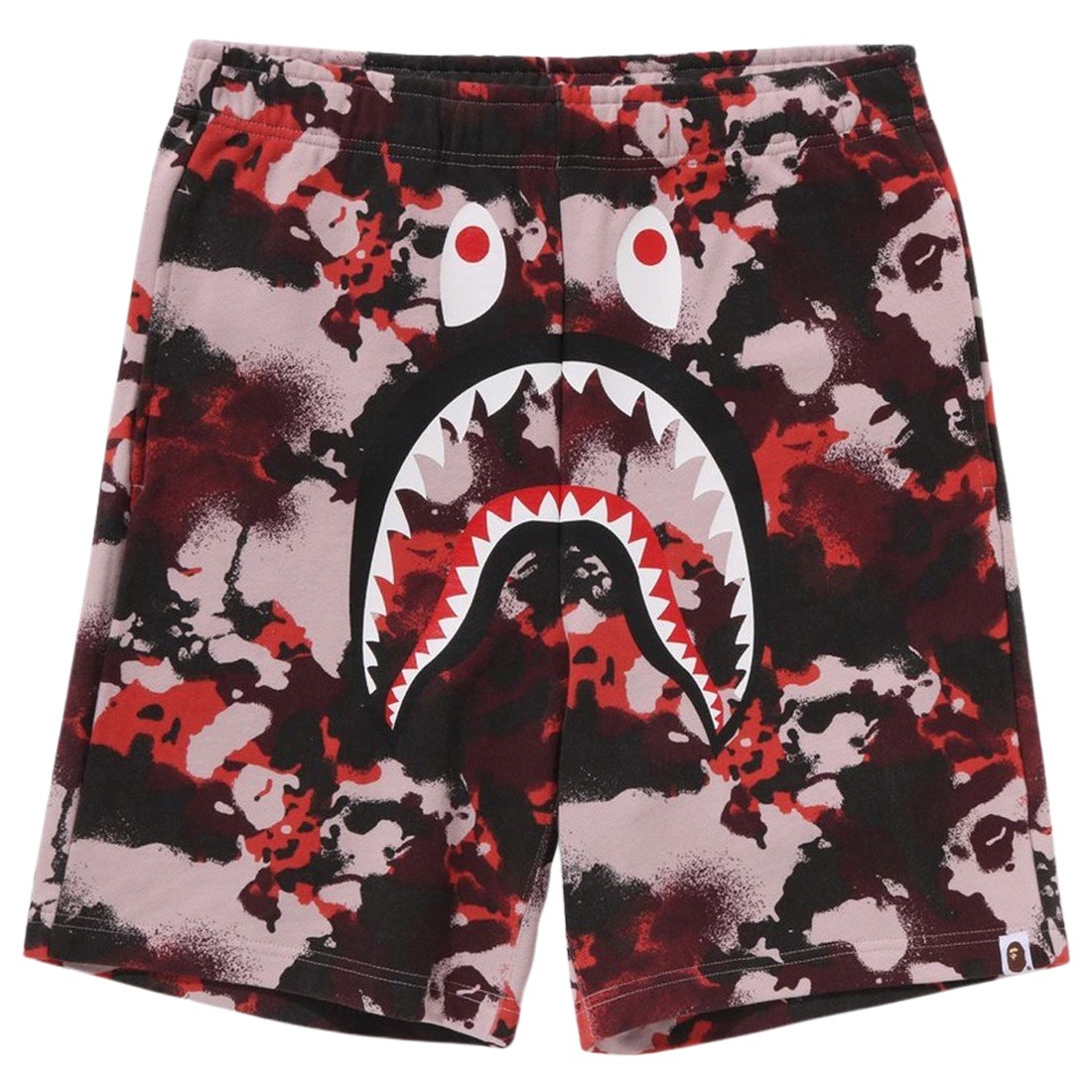 A Bathing Ape Men Map Camo Regular Fit Shark Sweat Shorts (red)