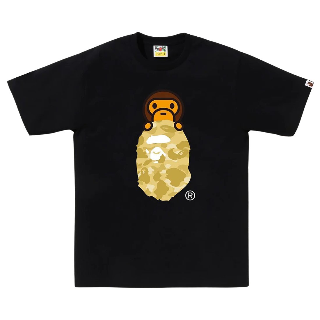 A Bathing Ape Men Color Camo Milo On Ape Head Tee (black / yellow)