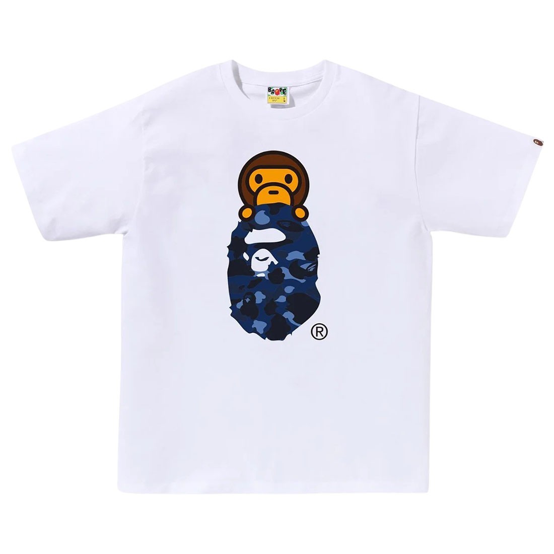 A Bathing Ape Men Color Camo Milo On Ape Head Tee (white / navy)