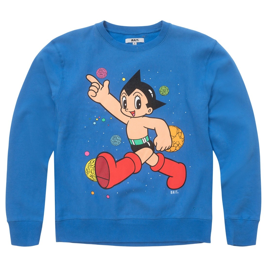 bait x astro boy men space puff print premium crewneck sweater blue