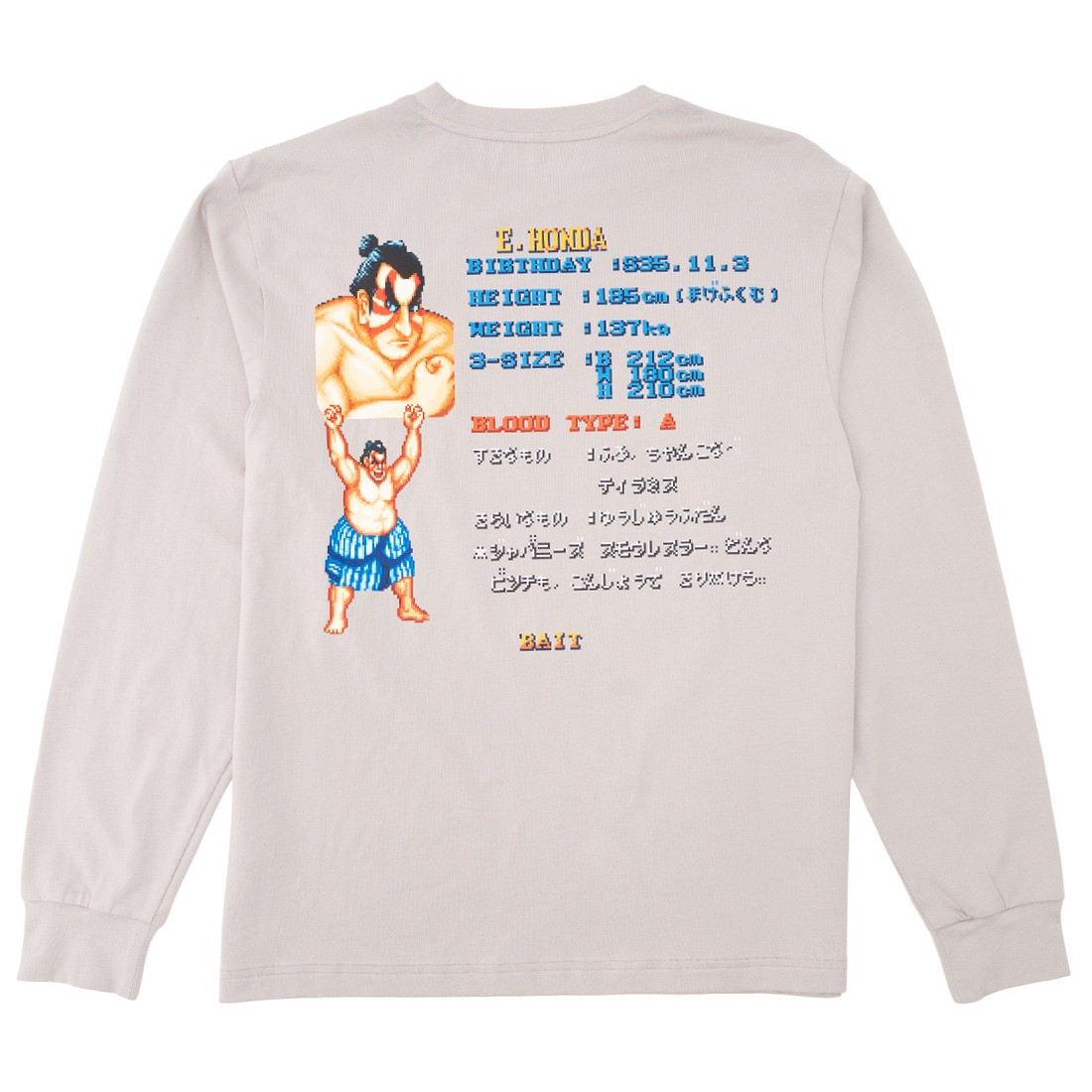 BAIT x Street Fighter Men Select Your Fighter E Honda Long Sleeve Tee (gray)