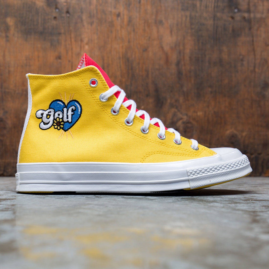 yellow blue and red converse