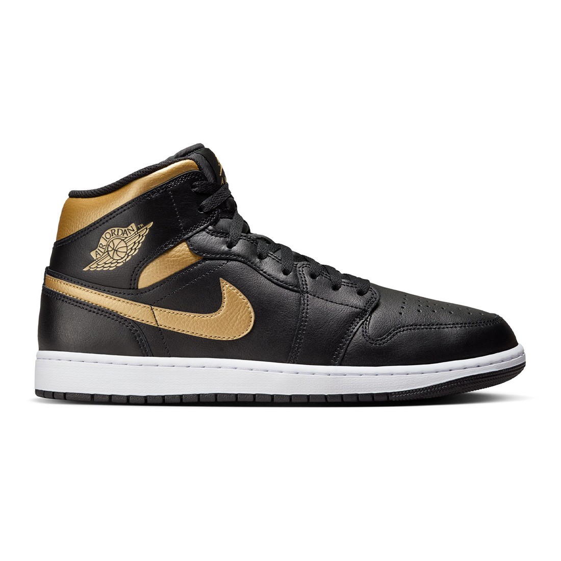 jordan men air jordan 1 mid black metallic gold white