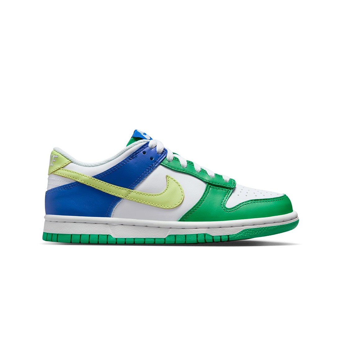 nike big kids dunk low bg white lt lemon twist stadium green